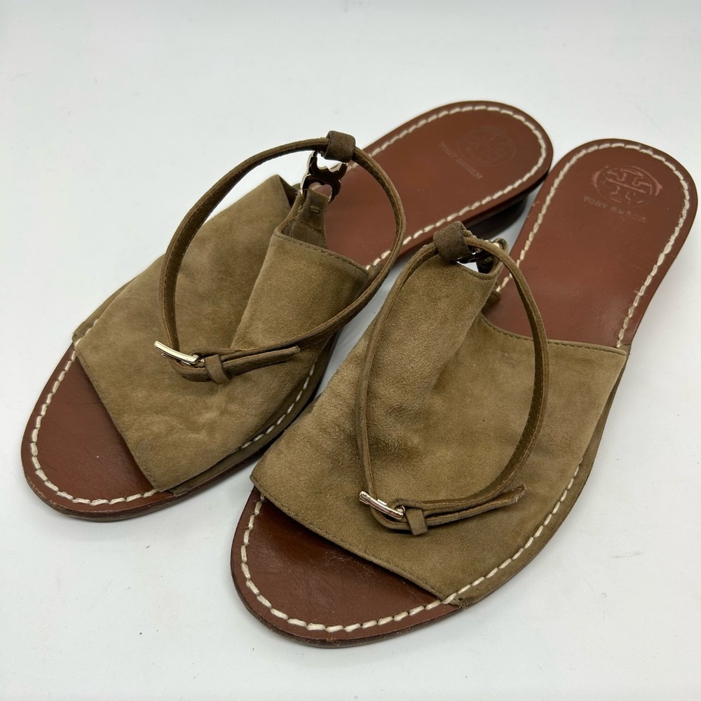 Tory Burch Gemini Suede Sandal brown size 10